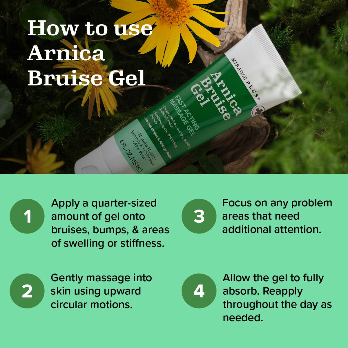 Miracle Plus Natural Arnica Bruise Body Gel | Arnica Montana Lotion For Thin Skin Bruising And