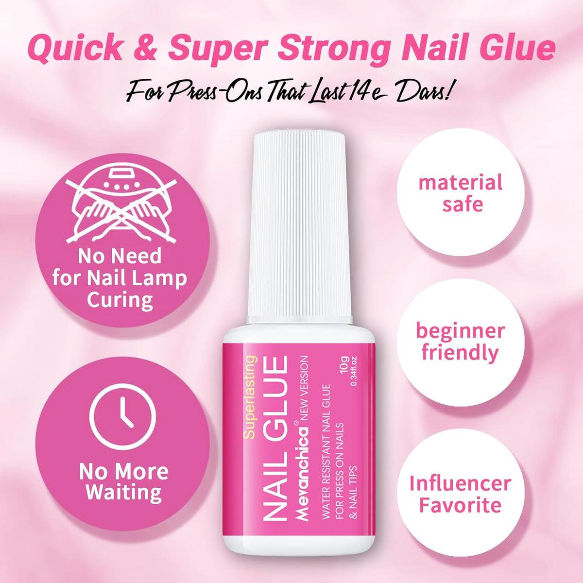 Super Strong Nail Glue for Press ons,Nail Tips&Acrylic Fingernails(10ml) New Version Brush Tip