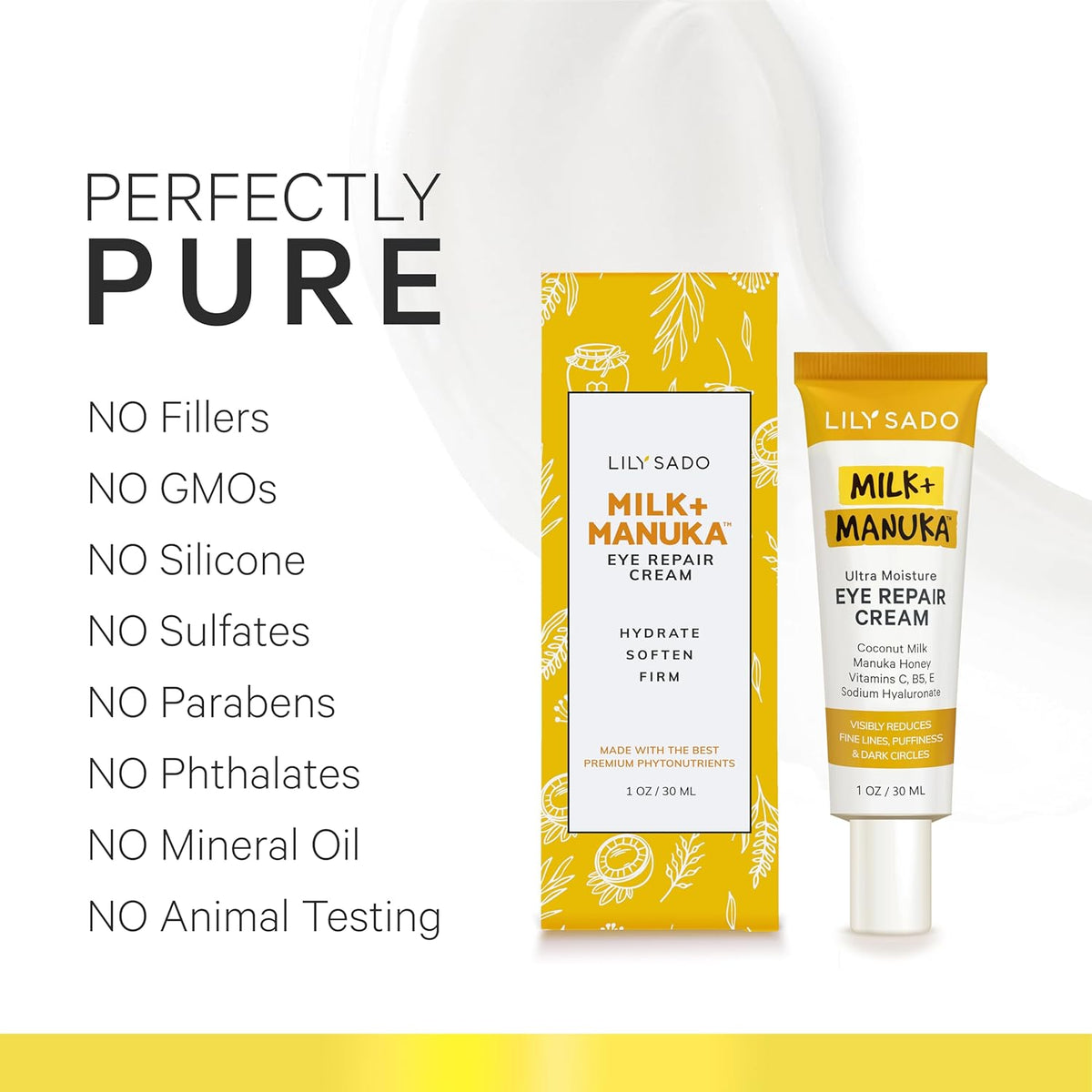 LILY SADO MILK+MANUKA™ Eye Repair Cream - Anti-Aging Natural Gentle Formula w/Coconut Milk, Manuka