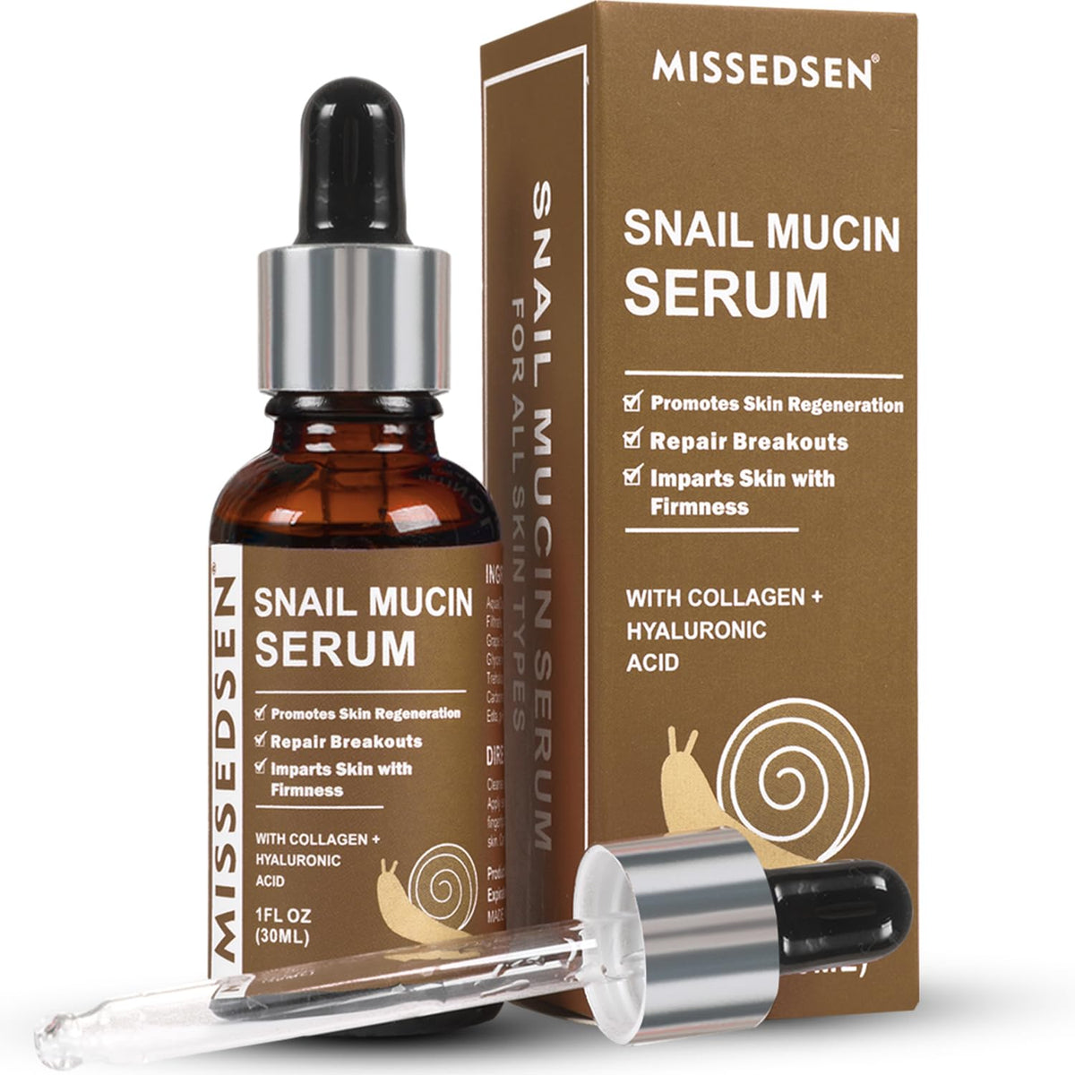 Snail Mucin Serum for Face with Collagen & Hyaluronic Acid,Smoothes Wrinkles,Improves