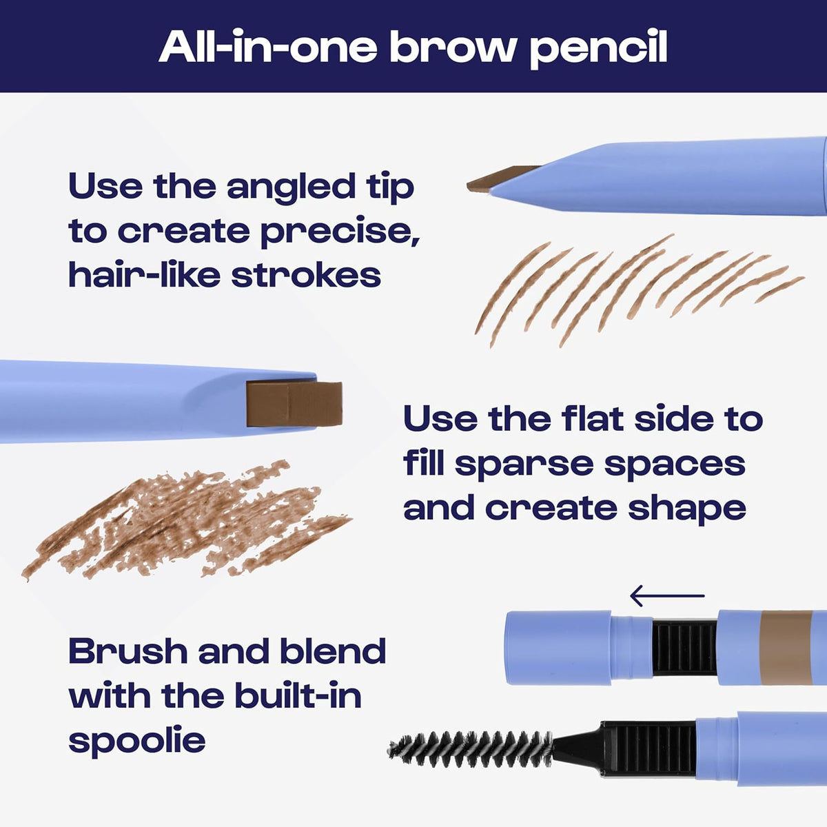 ALLEYOOP Swift Eyebrow All-In-1 Brow Definer with Built-In Sharpener & Spoolie Brush, Water &