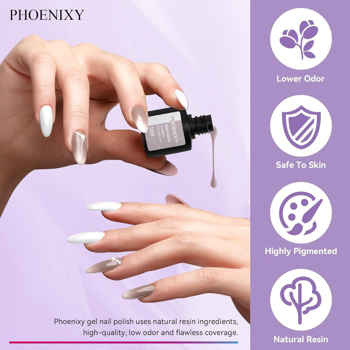 phoenixy Gel Nail Polish 25+5 PCS Gel Nail Polish Kit with Black White Pink Blue Purple Suitable