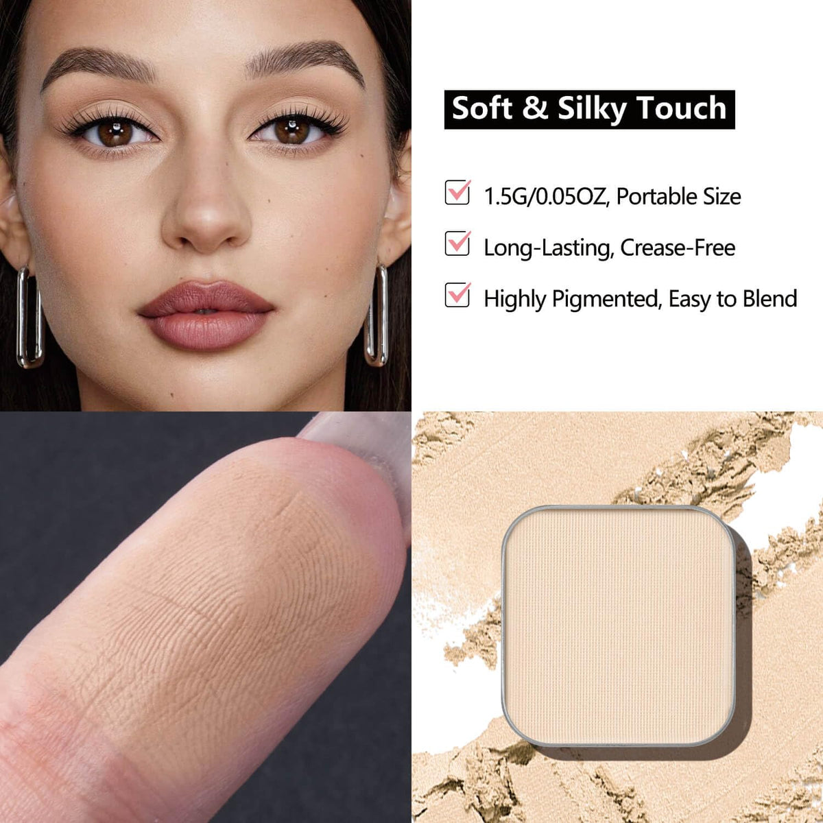 3-Color Eyeshadow Combo Pack – Matte & Shimmer Neutral Shades,Powder, Highly Pigmented