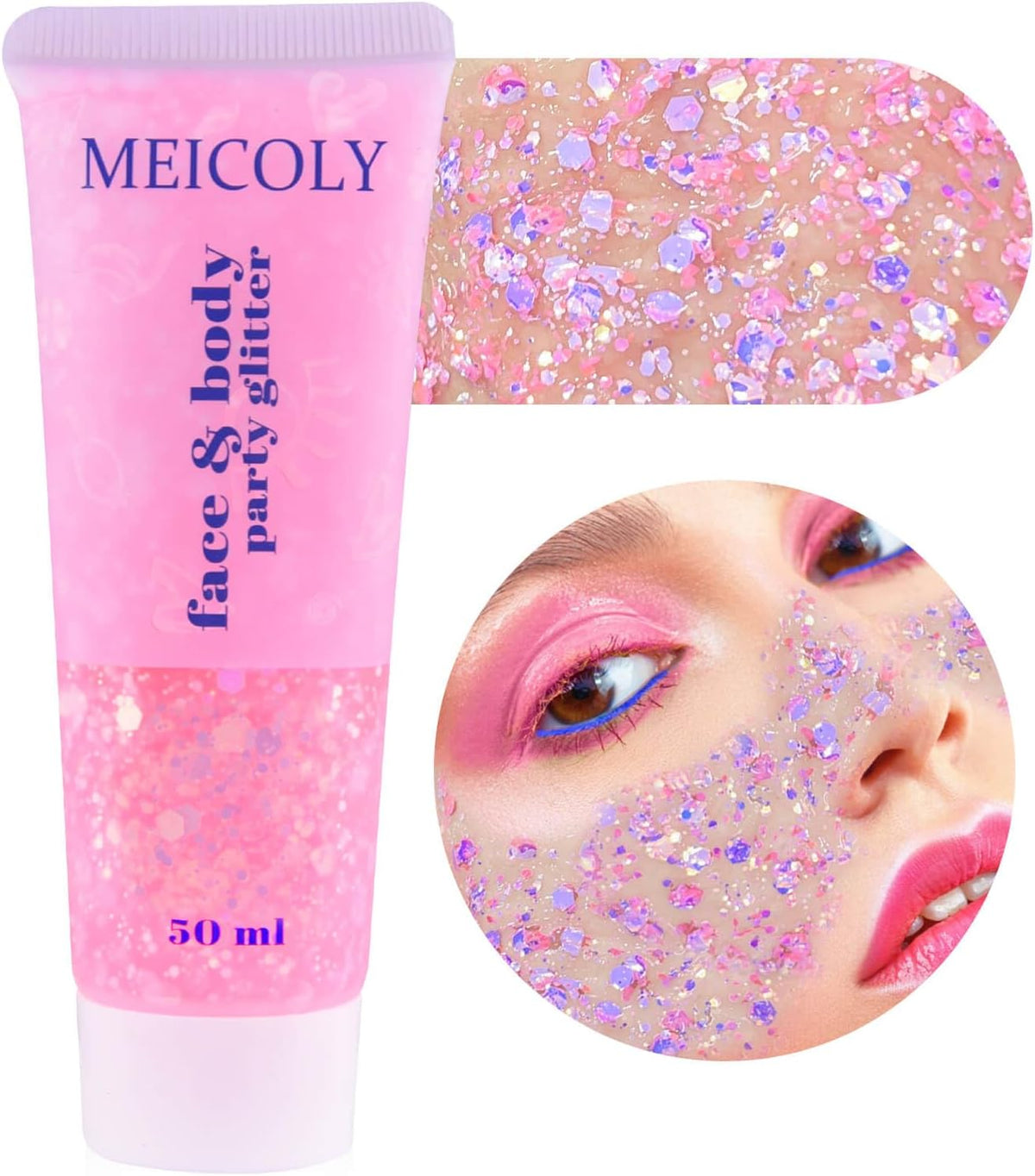 MEICOLY Chameleon Light Pink Body Glitter,Chunky Face Glitter for Halloween,Color Changing Mermaid