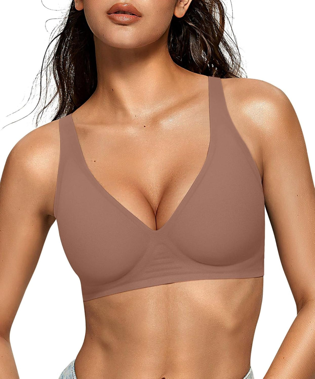 OEAK Womens Deep V Bras Wireless Comfortable Bra Supportive No Underwire Bras Tshirt Push Up