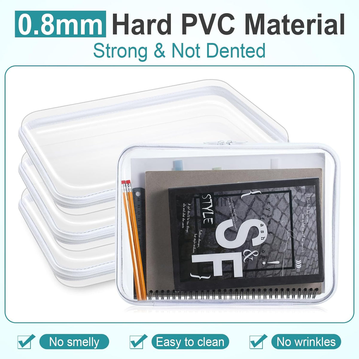 Sanwuta 6 Pcs Clear Hard Zipper Case Pencil Pouches Hard Plastic Zipper Pouches Makeup Bag