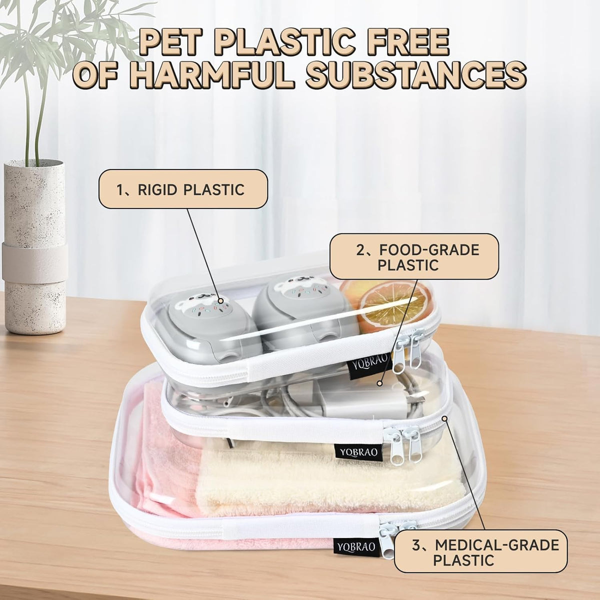 3 Pack Clear Hard Shell Zipper Case - Clear Waterproof Cosmetic Bag with Zipper, Kid's Toy Storage