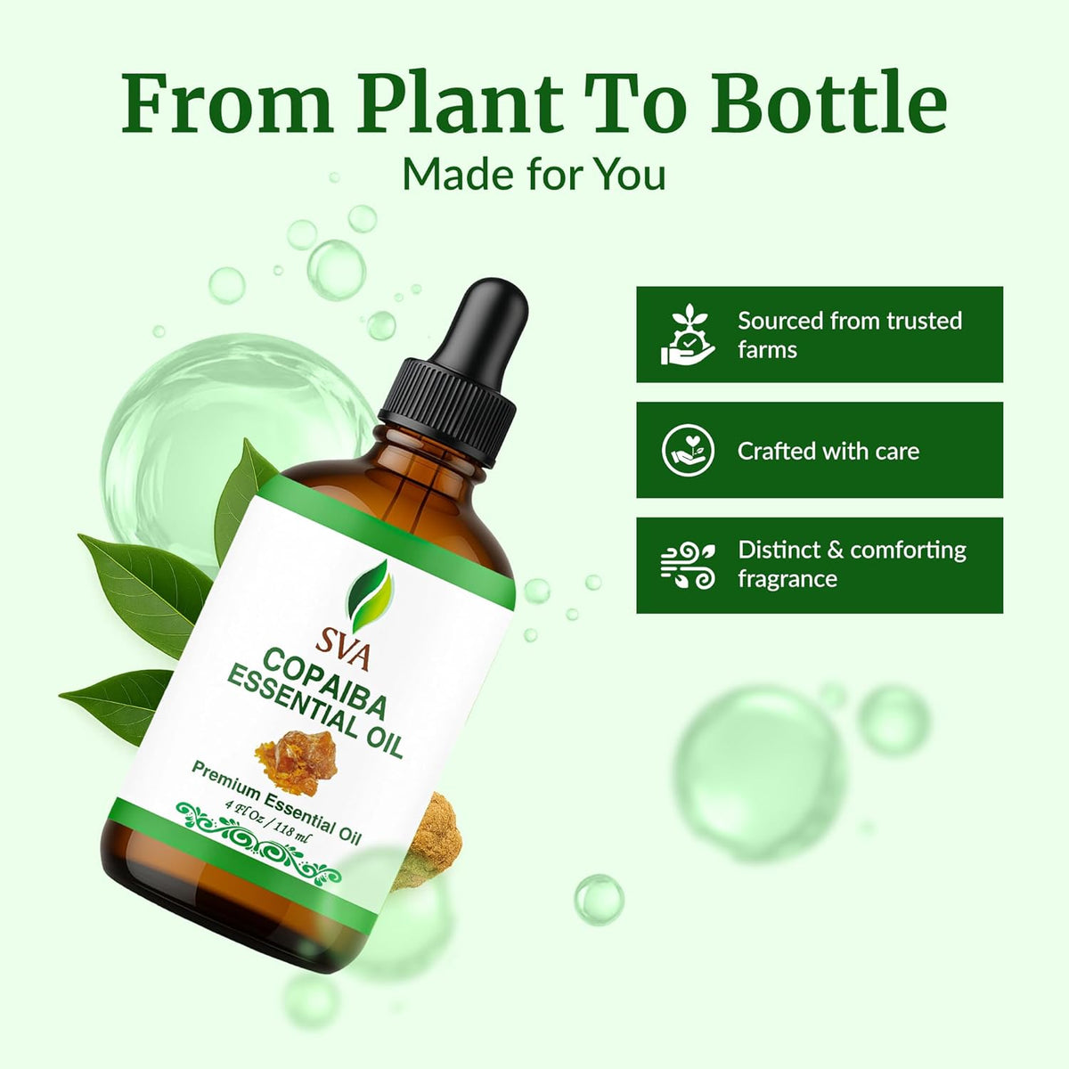 SVA Copaiba Essential Oil – 4 Fl Oz – 100% Natural Copaiba Oil - for Diffuser, Hair Care, Face