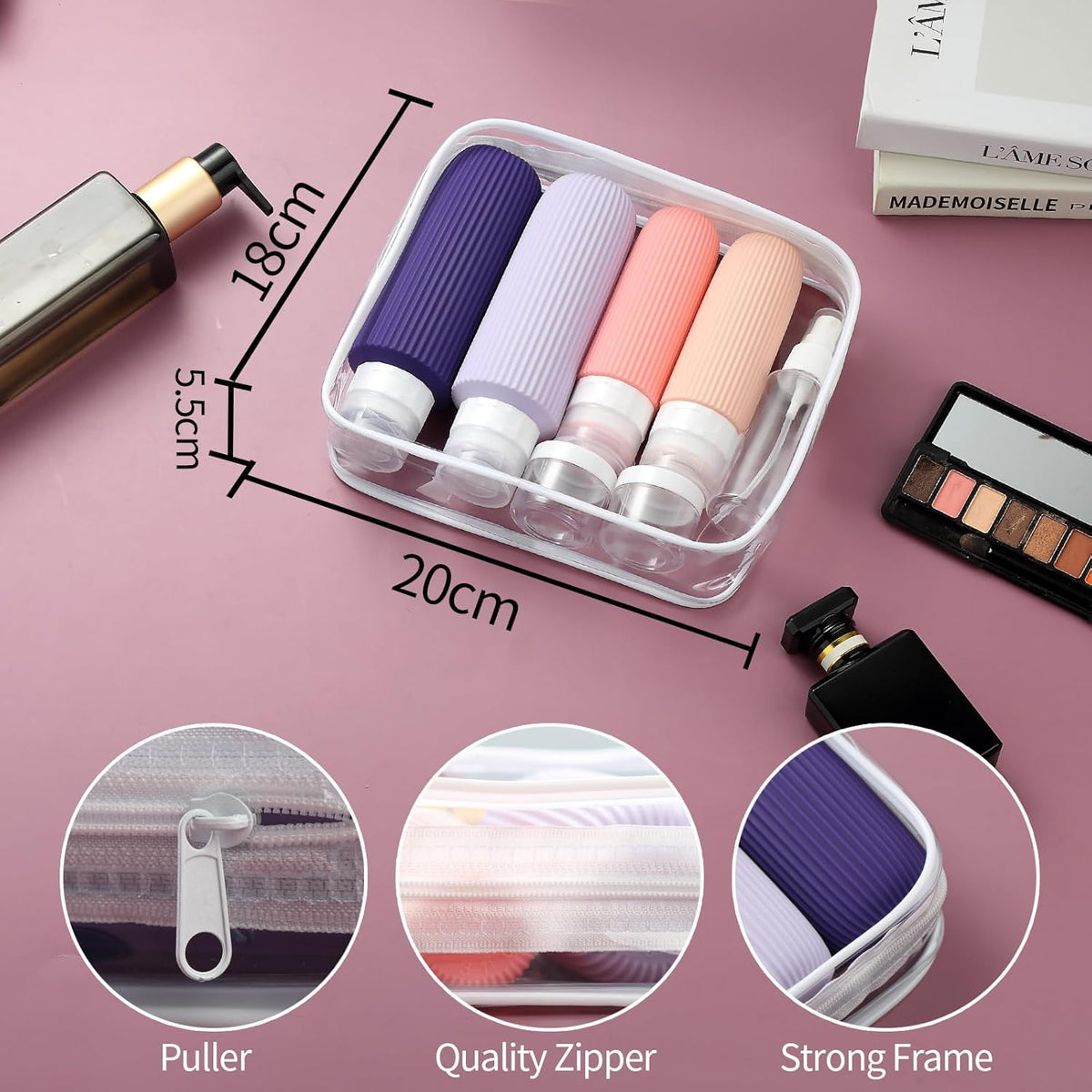 16 Pack Travel Bottles for Toiletries, Large 6oz Silicone Travel Containers with No-Drip Valve and