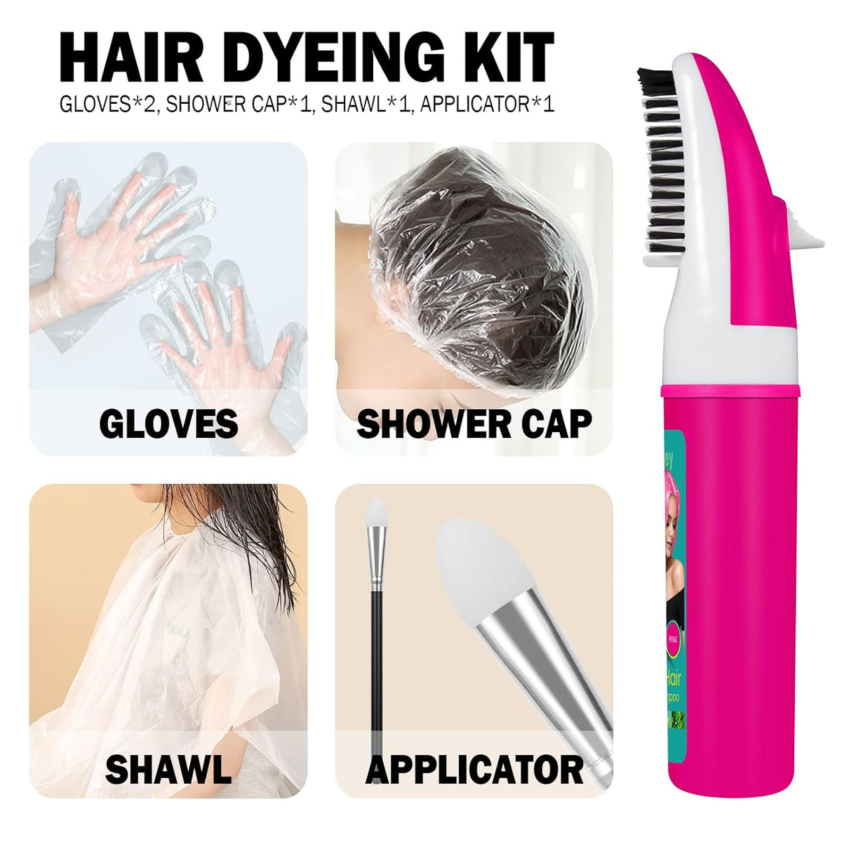 Pink Hair Dye Shampoo for Women Gray Hair,Haircare 4 in 1 Semi-Permanent Gray Hair Coverage,Champu