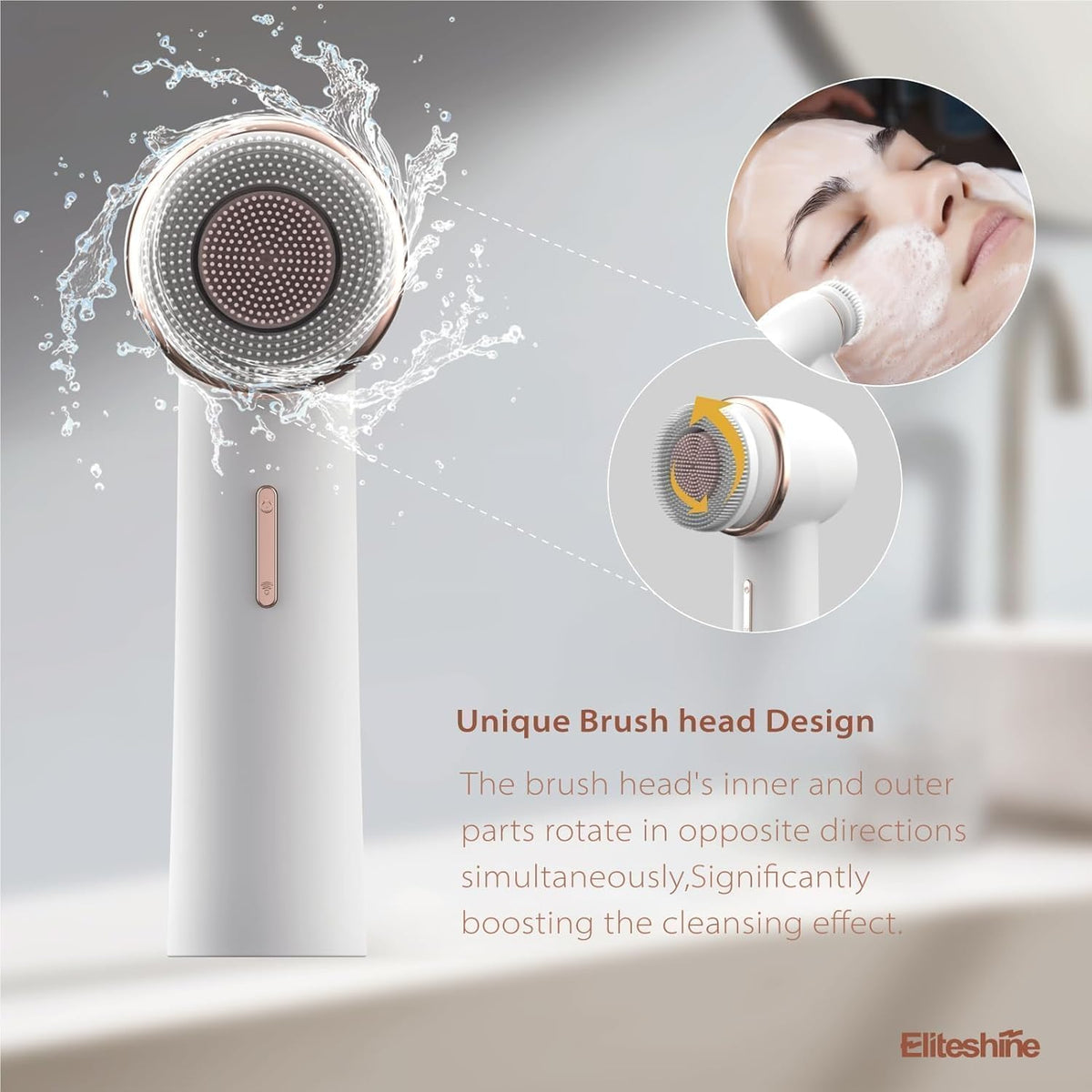 Electric Facial Cleansing Brush with Silicone and Bristle Brushheads,Gentle Electric Face Scrubber