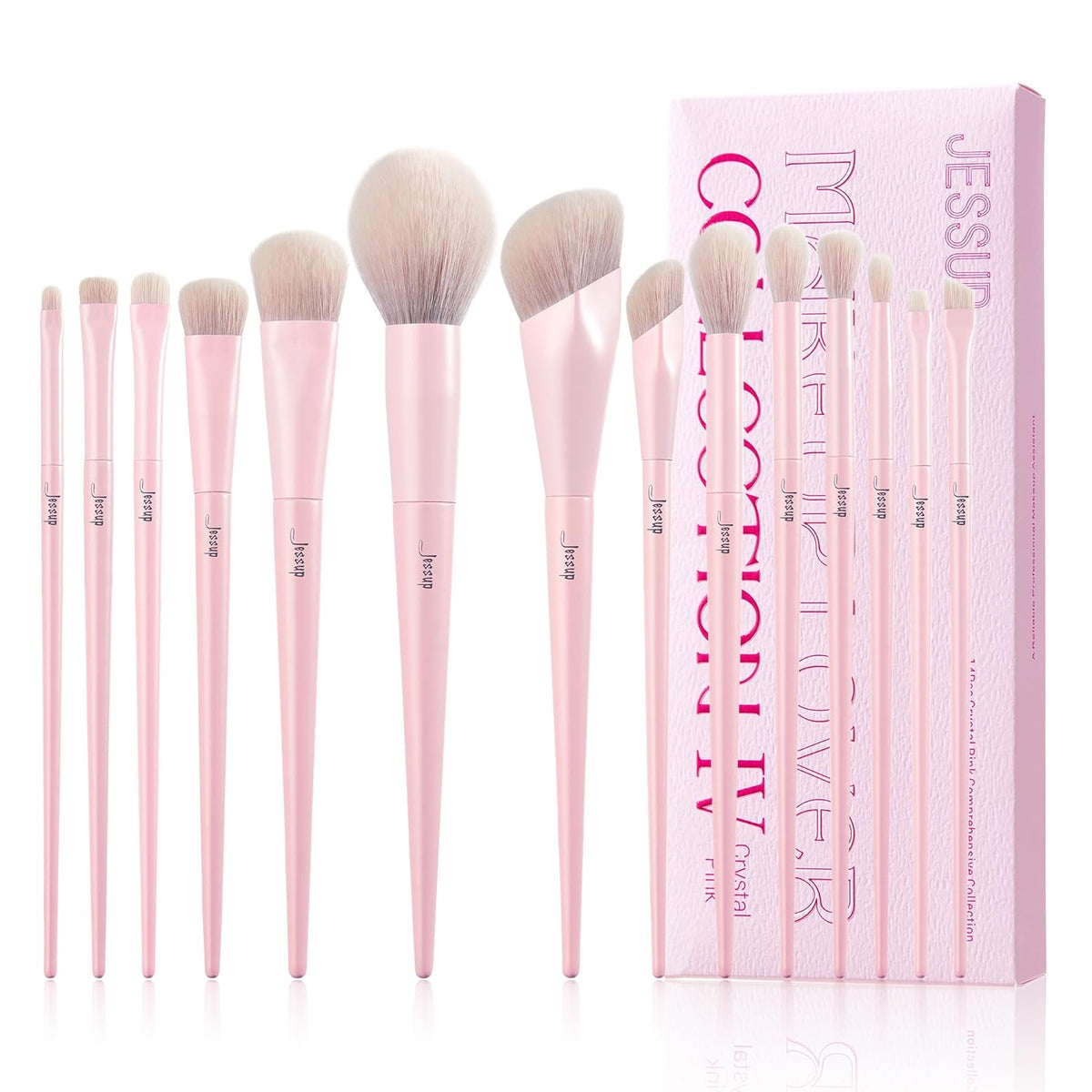 Jessup Pink Makeup Brushes Set 14Pcs Make up Brushes Premium Vegan Foundation Concealer Blush