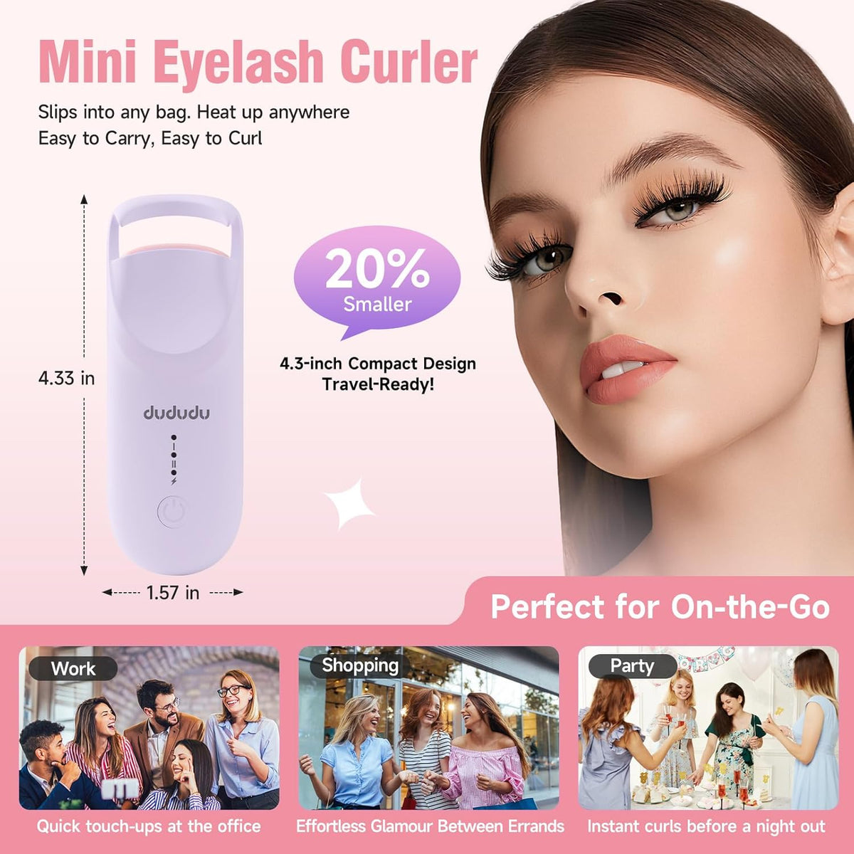 DUDUDU Heated Eyelash Curler, Portable Travel-Size Mini Electric Heated Lash Curler - 2-Level
