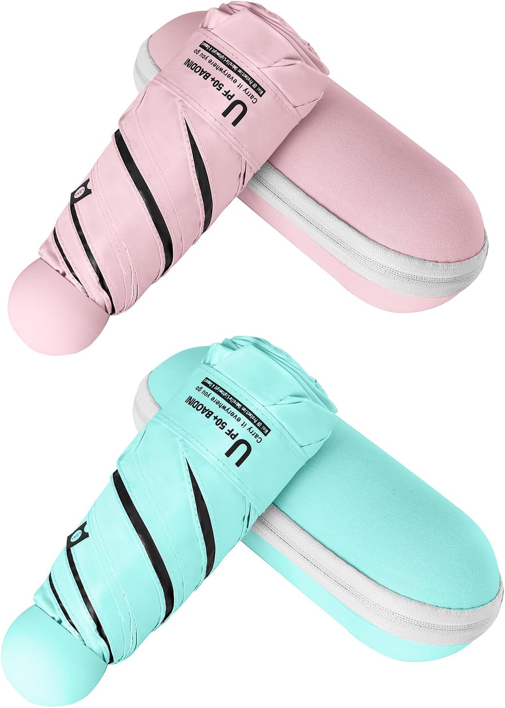 BAODINI Travel Essentials Mini Umbrella for Purse With Case Small Compact UV Sun Protection