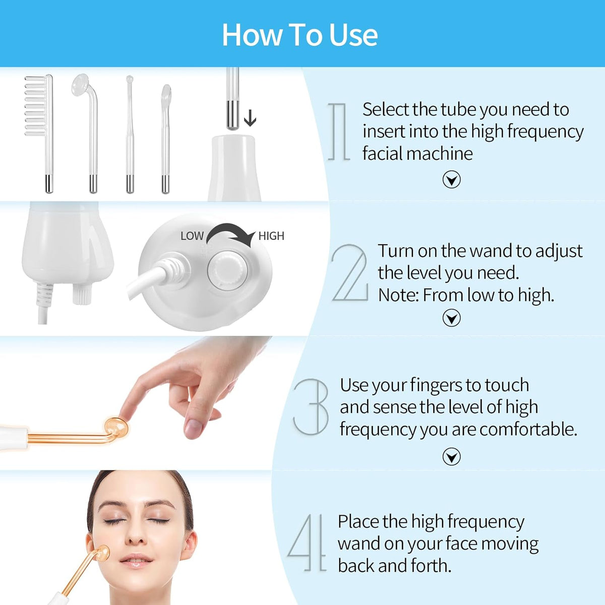 High Frequency Facial Machine-Portable Handheld Skin Therapy Wand High Frequency for Hair with 4