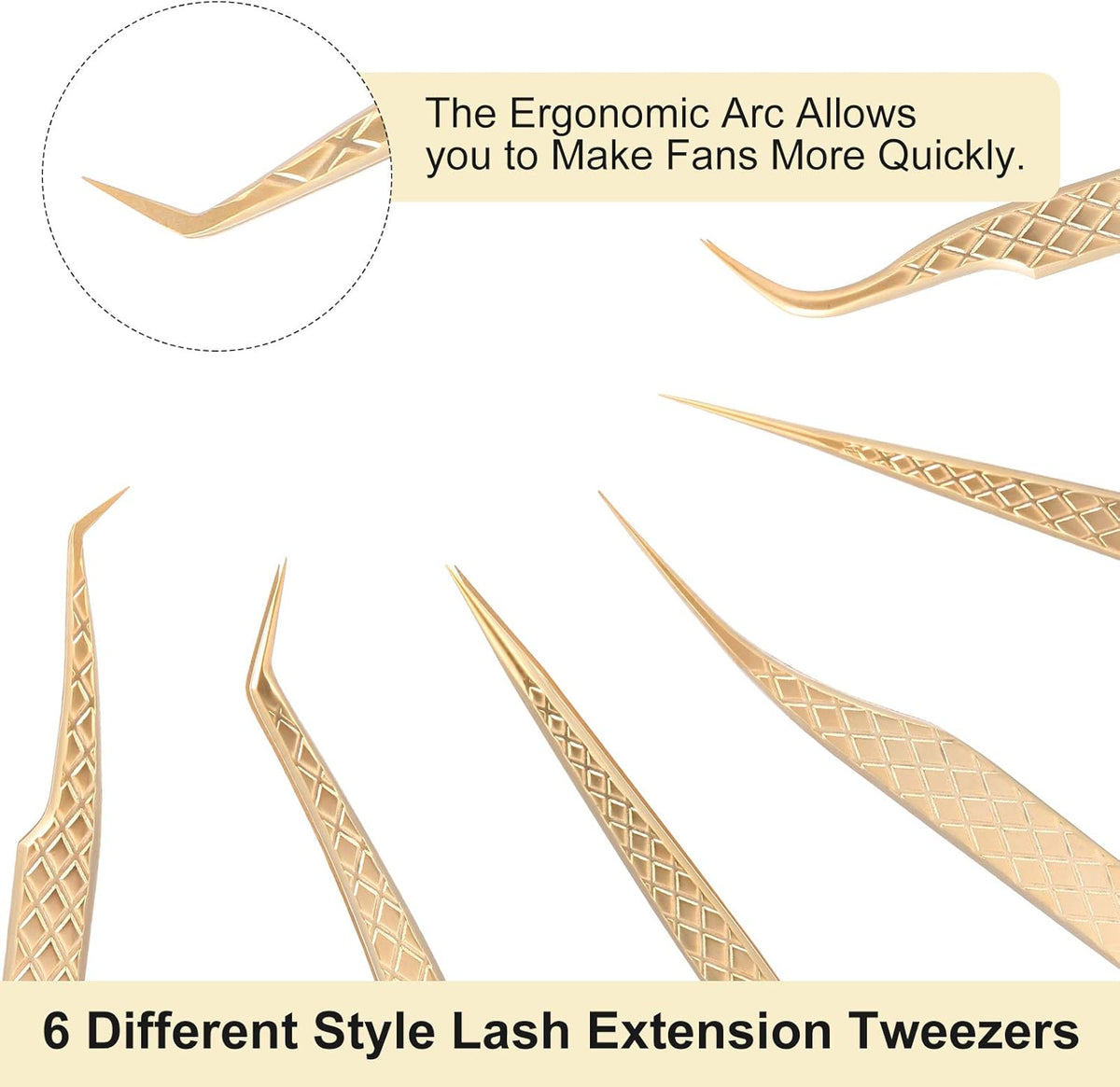 FEITA Eyelash Extension Tweezer Set Gold Lash Applicator Tool - Precision Lashes Diamond Grip
