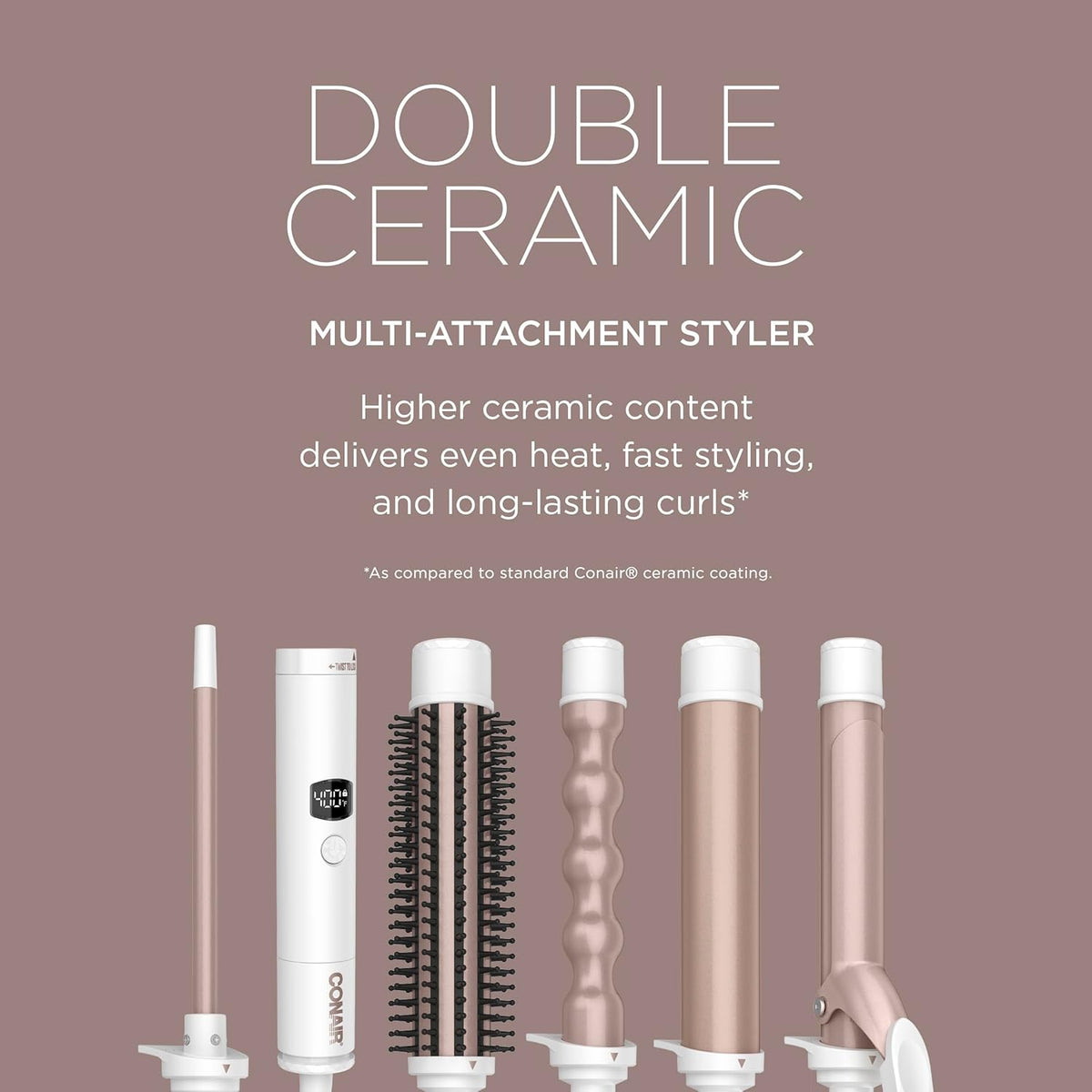 Conair Double Ceramic Multi-Attachment Hair Styler, 5-in-1 Curling Wand Set to Create Curls, Waves