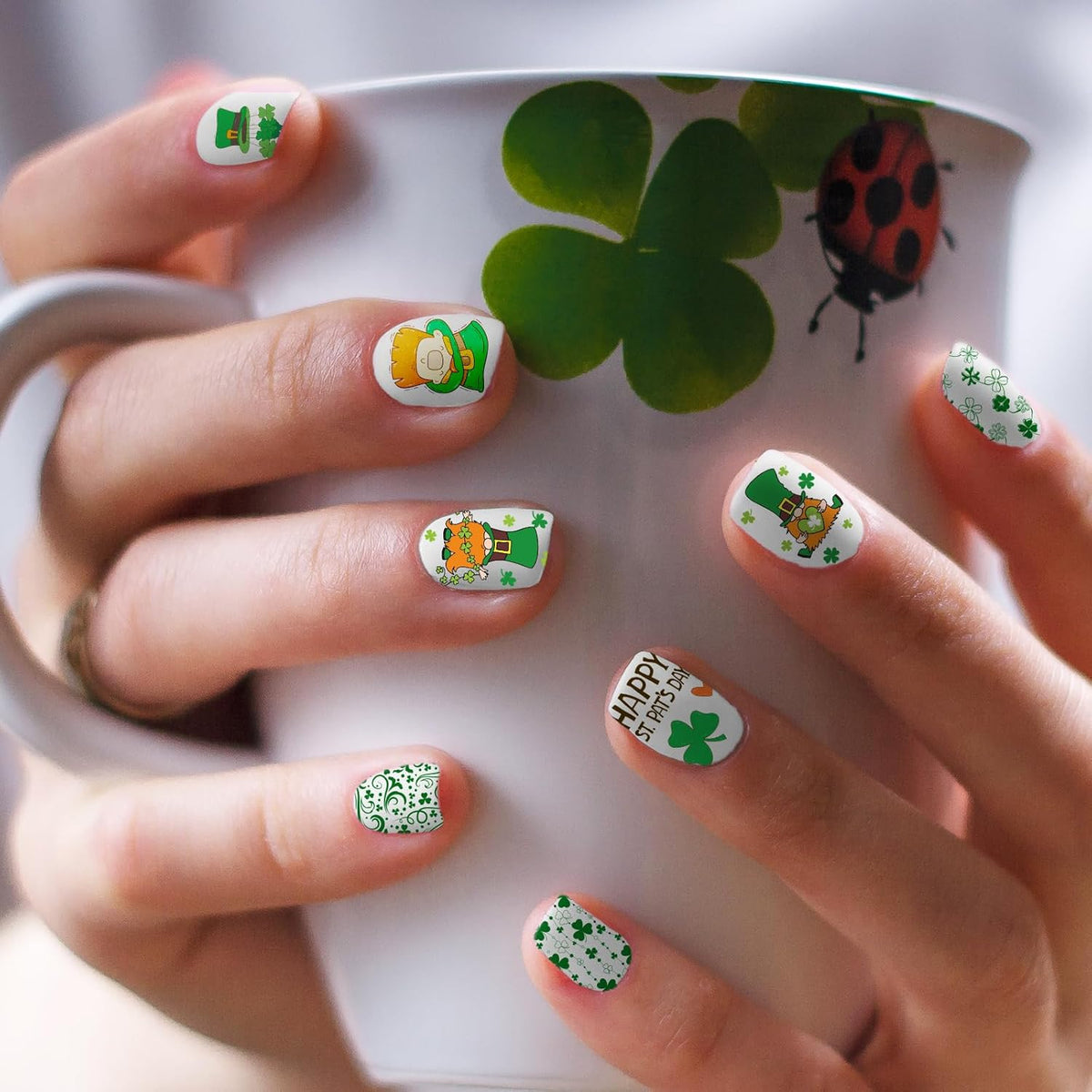 Whaline 10Pcs St. Patrick's Day Nail Art Stamping Plates Kit Shamrock Gnome Image Stamp Templates
