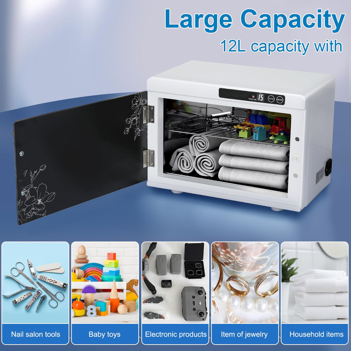 Nail Tool Cleaning Machine 12L High Capacity Cleaning Cabinet Salon Tools Cleaning Box with Touch