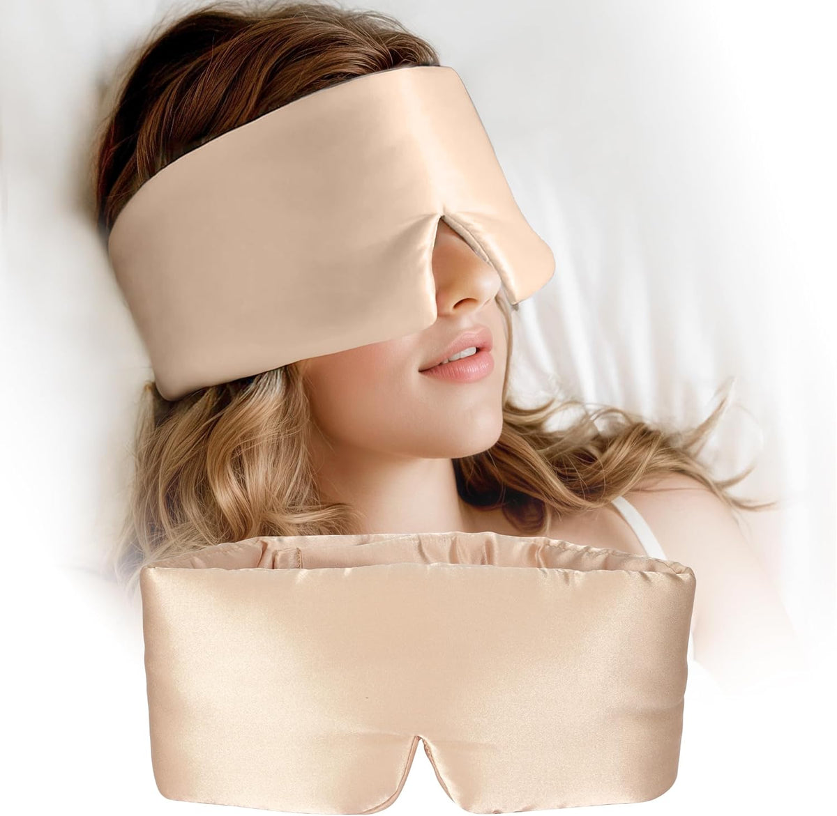Silk Sleep Mask for Women and Men, Side Sleeper, 22 Momme Pure Mulberry Silk Total Blackout 100%