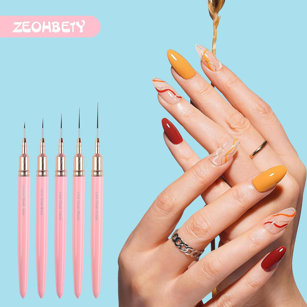 Metallic Nail Art Brushes, 5Pcs Nail Art Liner Brushes, Painting Art Design Brush Set Nail Dotting
