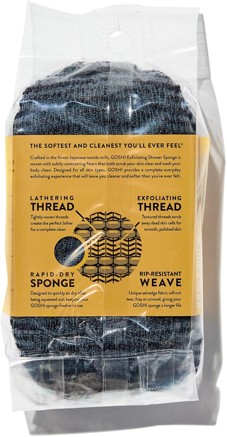 GOSHI Exfoliating Shower Sponge - Rip-Resistant, Rapid-Drying Exfoliating Bath Sponge for All Skin