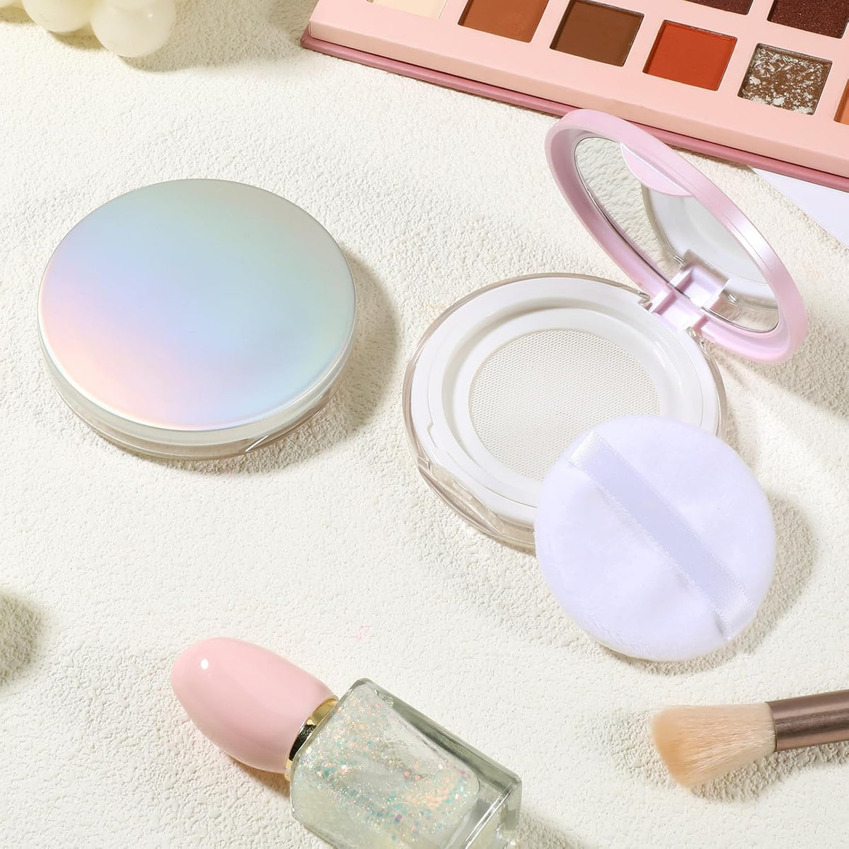 2 PCS Loose Powder Containers with Puff, 0.18oz Travel Powder Container Reusable Empty Makeup