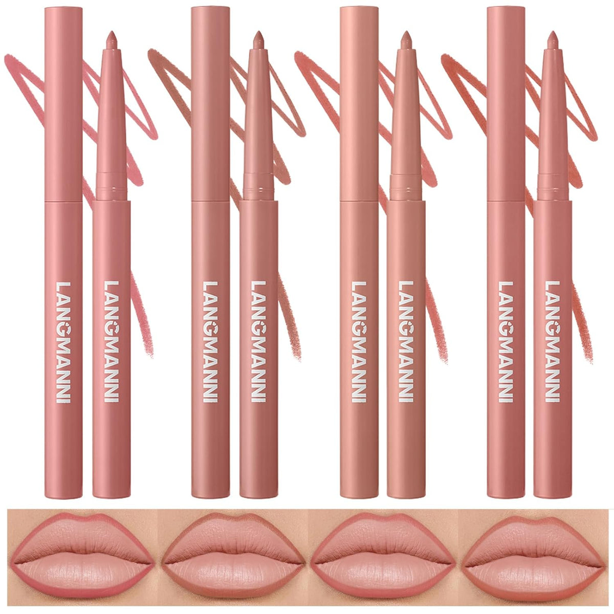 LANGMANNI 4Pcs Sculpting Matte Velvet Lip Liner Set,Smooth Creamy Texture,Waterproof And High