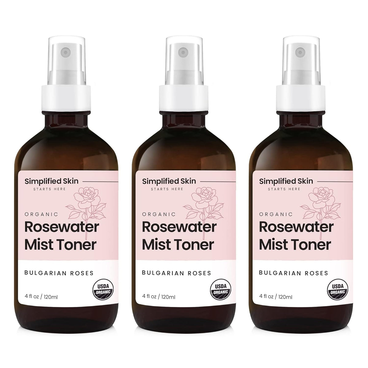 Rose Water Spray for Face & Hair – Pure USDA Organic Rosewater Toner – Refreshing Mist for Skin