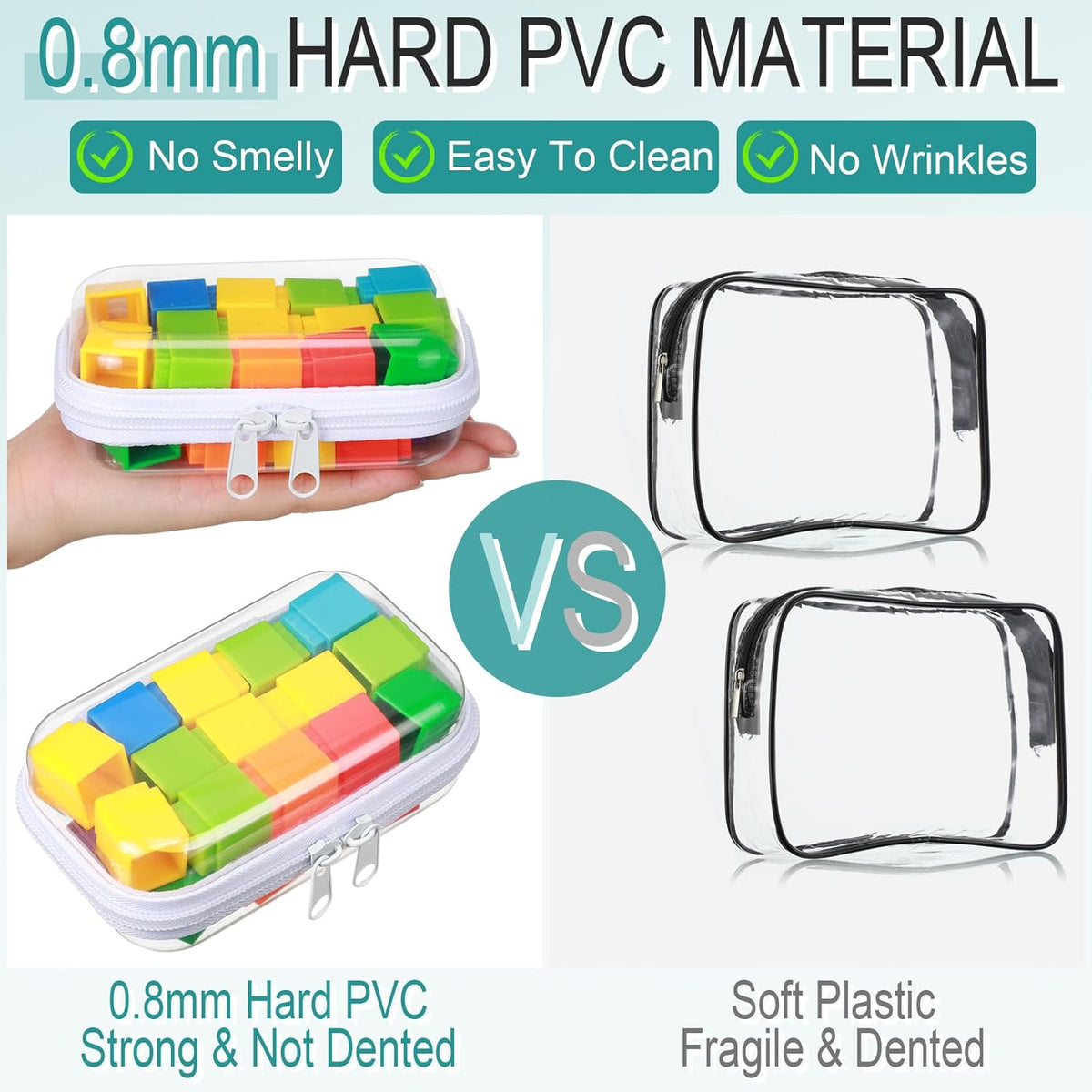 Sanwuta 6 Pcs Clear Hard Zipper Case Pencil Pouches Hard Plastic Zipper Pouches Makeup Bag