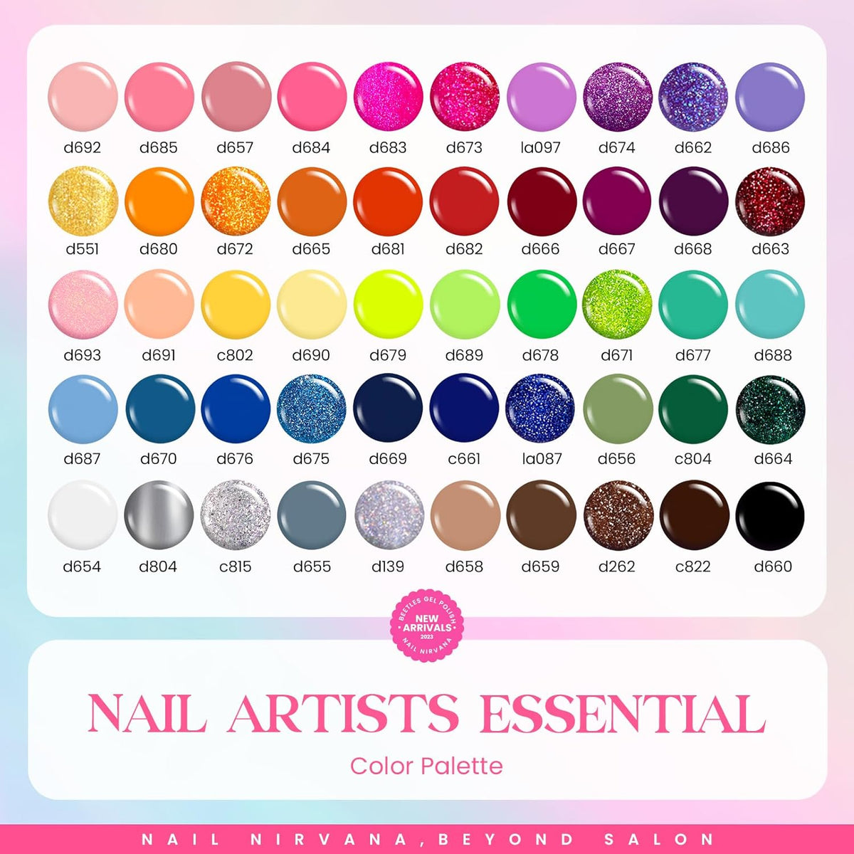 Beetles Gel Polish Liner Nail Art Set, 50 Colors Spring Summer Reflective Glitter Pink Red Blue