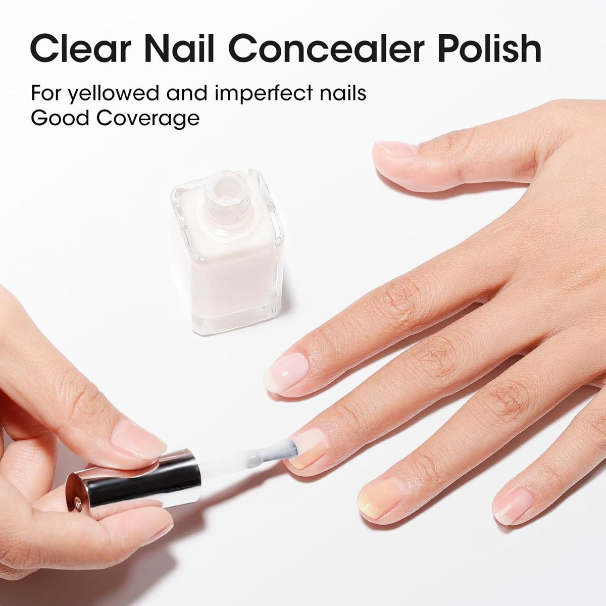 Gellen 4-In-1 Illuminating Nail Concealer Base Coat Polish Milky White, Nail Strengthener Ridge