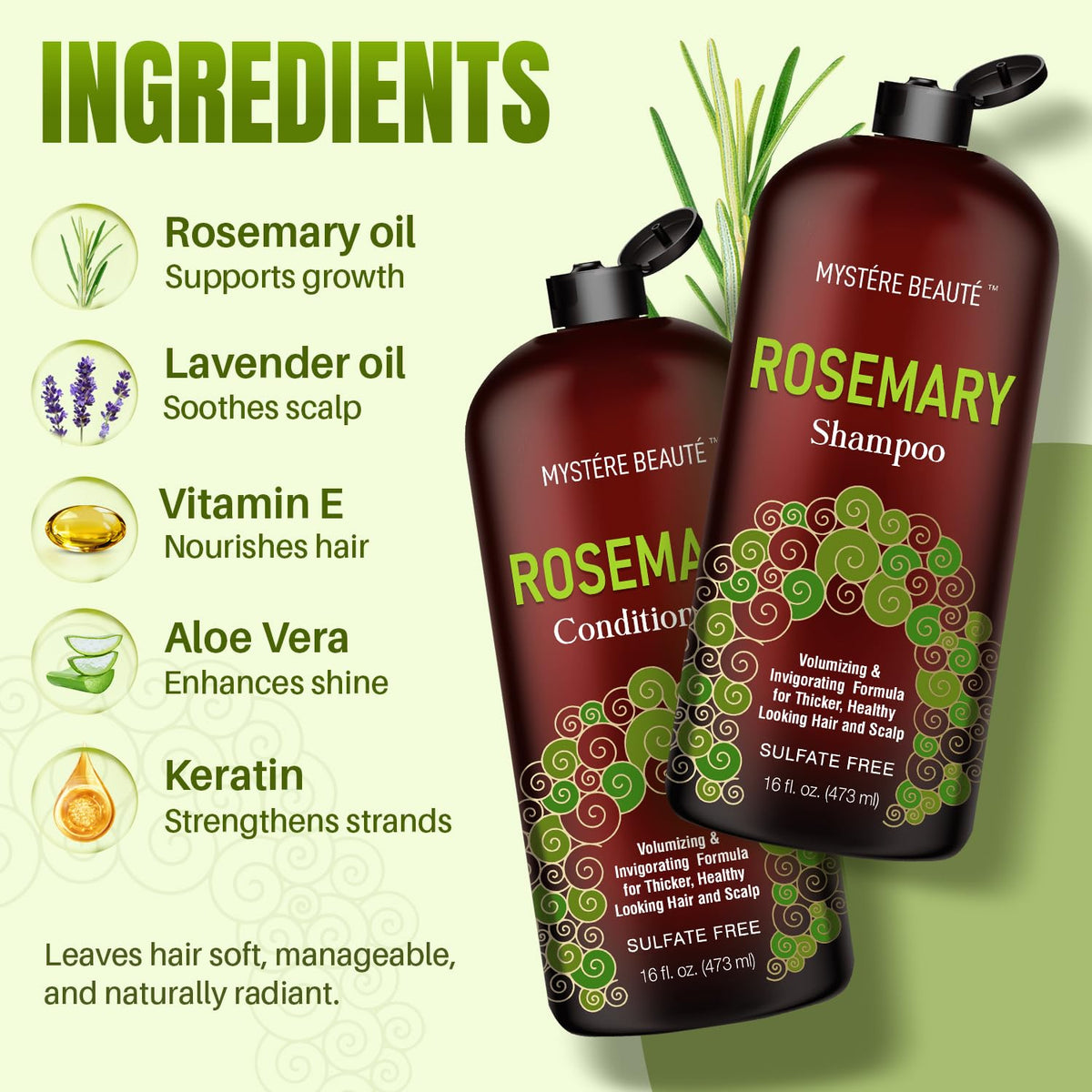 Rosemary Shampoo and Conditioner for Hair Growth, Sulfate Free Organic Rosemary Oil Shampoo De