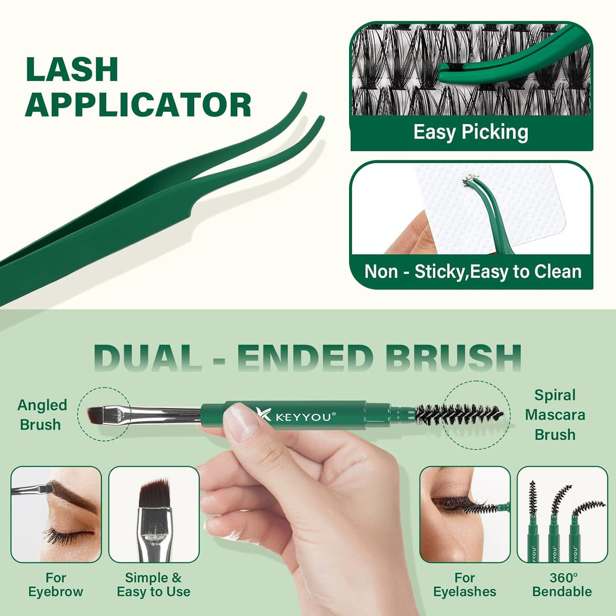 KEYYOU Lash Extension Kit DIY 280Pcs Lash Clusters Eyelash Extension Kit 30D40D,D Curl 9-18MIX Lash