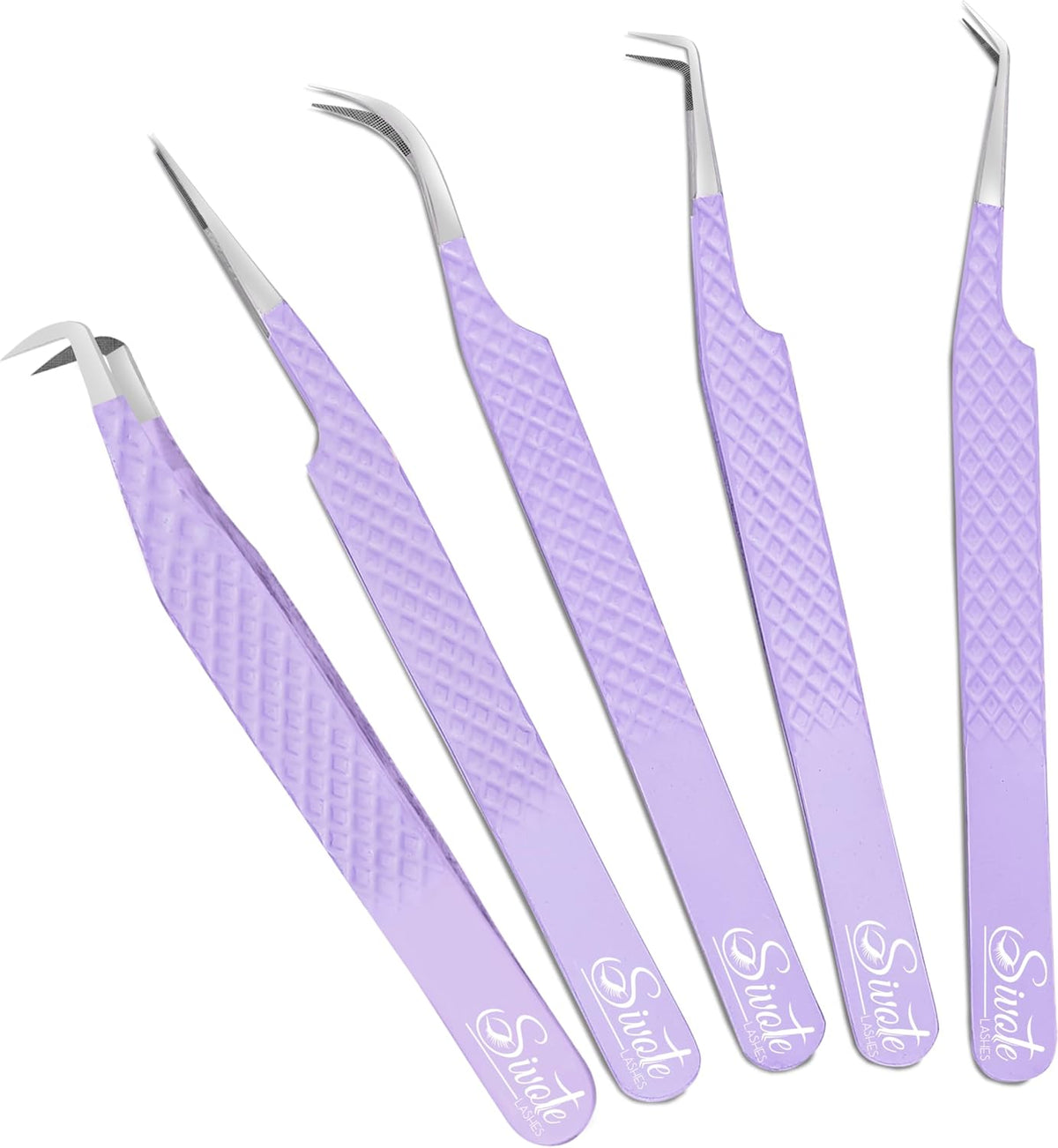 SIVOTE Lash Tweezers for Eyelash Extensions, Pack of 5 Purple – Lash Extension Tweezers Set with