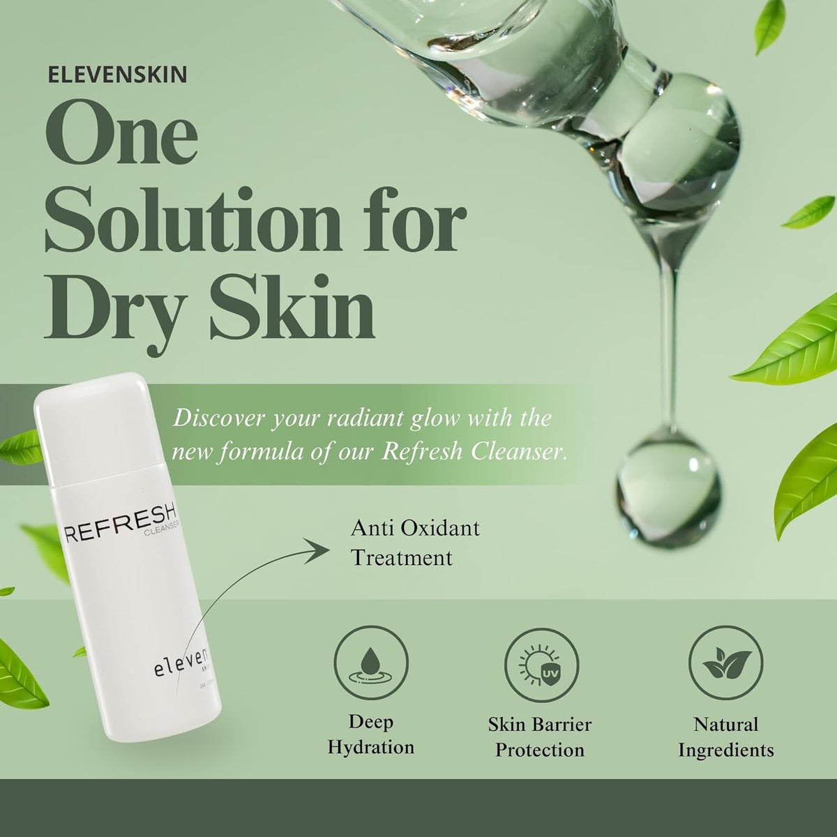 ELEVENSKIN Refresh Antioxidant Facial Cleanser – Gentle Gel Face Wash & Hydrating Cleanser – Daily