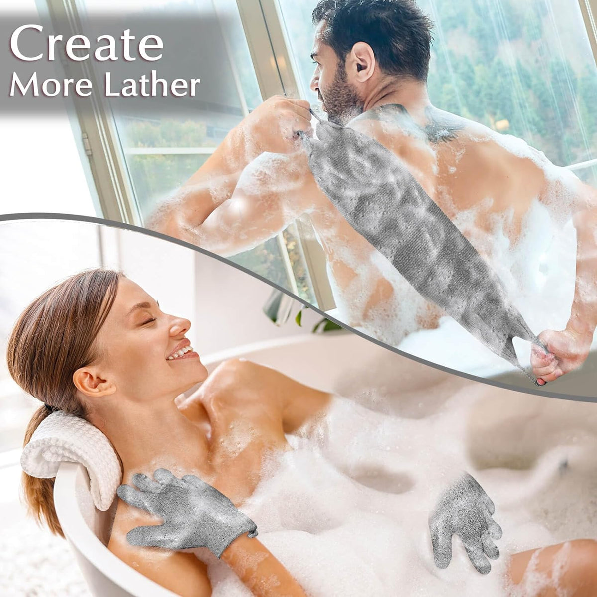 Anezus Exfoliating Back Scrubber Bath Gloves Set, Exfoliating Shower Towel with Shower Gloves for