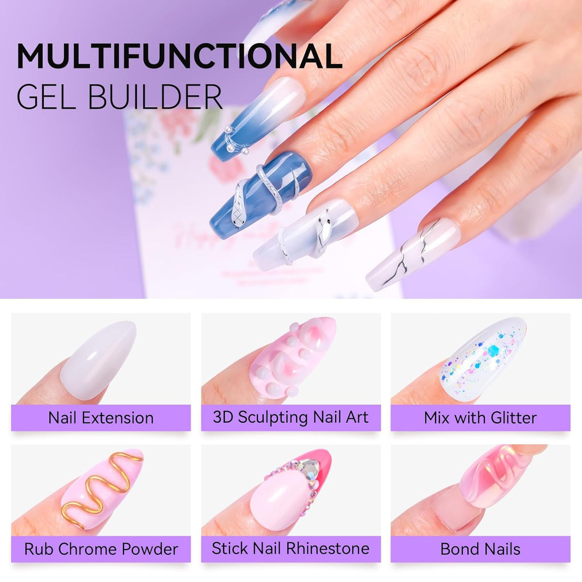 Makartt 3D Gel Nail Art for Nails Starter Kit: Clear and White for Extension Solid Gel Builder DIY