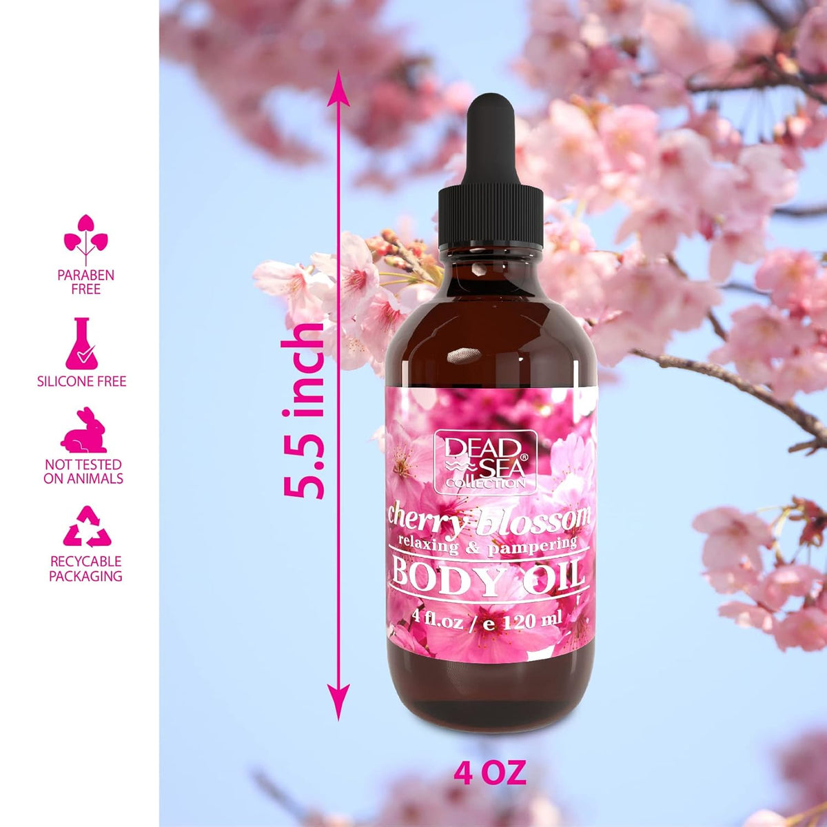 Dead Sea Collection Body Oil for Dry Skin - Cherry Blossom & Vitamin E, A, D Moisturizing Oil