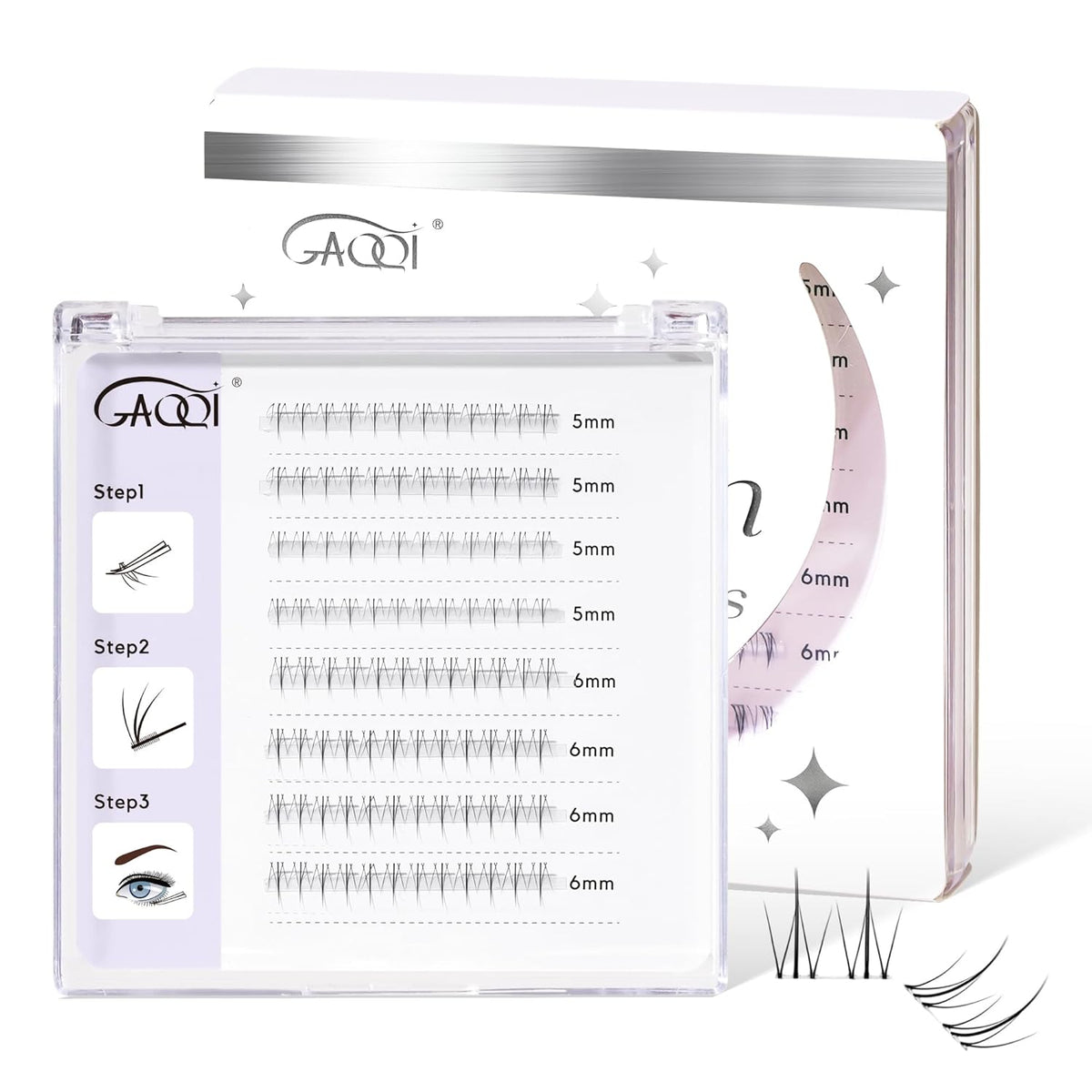 GAQQI Bottom Lash Clusters Natural Bottom Lashes Clear Band, DIY Lash Extensions Lower Lashes, Soft