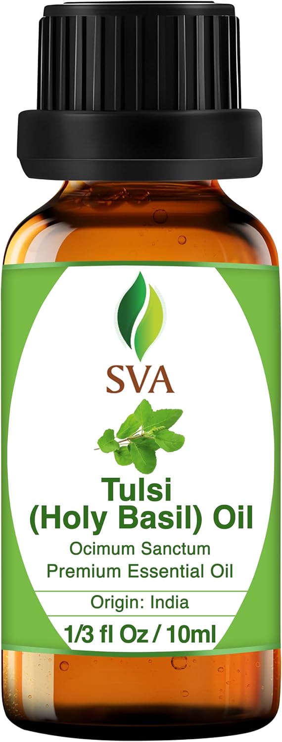 SVA Holy Tulsi Essential Oil – 1/3 Fl Oz – 100% Natural Tulsi Oil - for Diffuser, Hair Care, Face