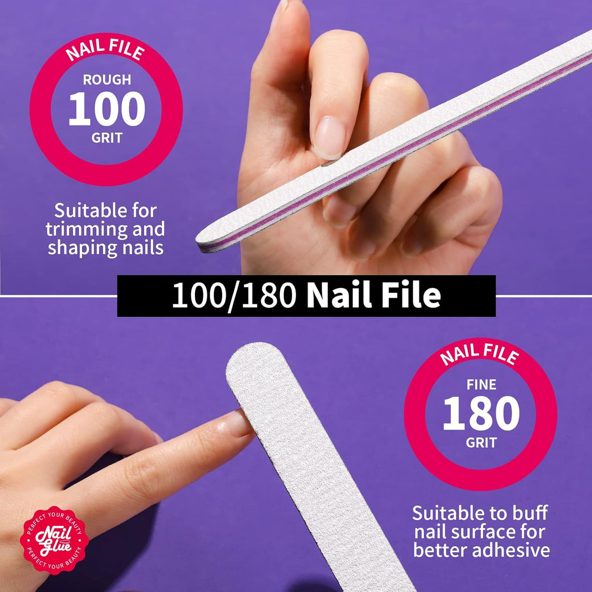 Teenitor Nail Glue for Press Ons, 3 Pack Best Nail Glue for Gel Tips with Nail Files, Super Strong