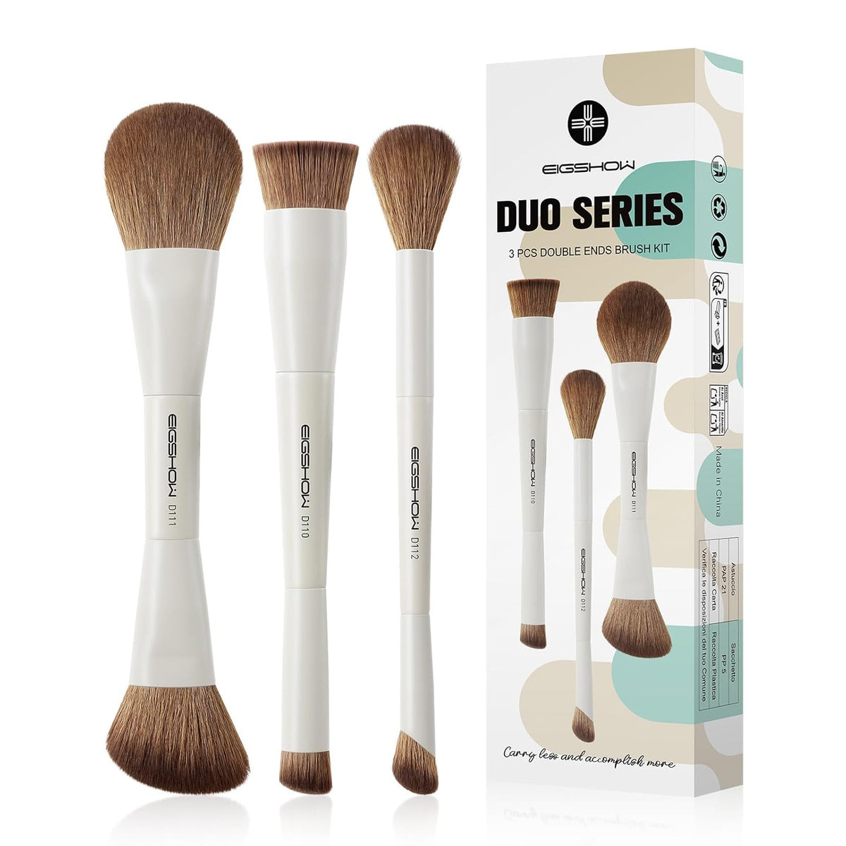 EIGSHOW Makeup Brush Set, 3Pcs Double Ended Face Makeup Brushes for Foundation Powder Contour