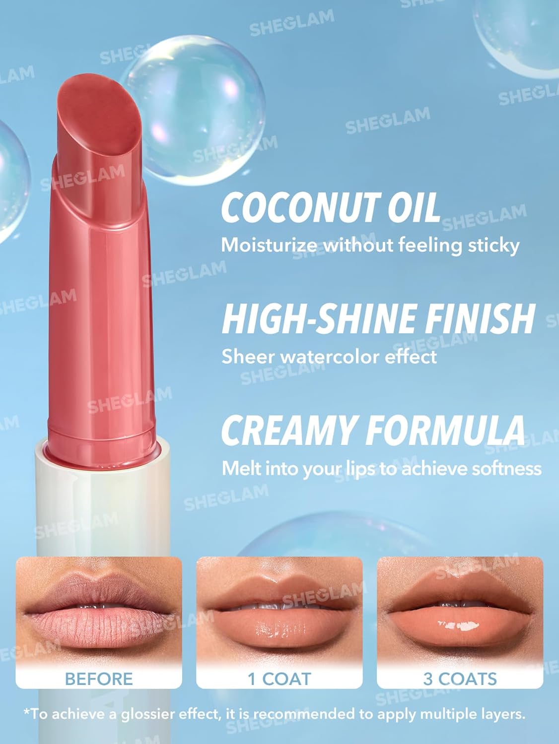 SHEGLAM PoutPerfect Moisturizing Solid Lip Gloss Non Sticky Lipstick with Coconut Oil - Walk on the