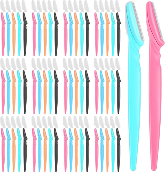 100 Pcs Eyebrow and Face Razors for Women and Men, Multi-Color Facial Shavers with Protective