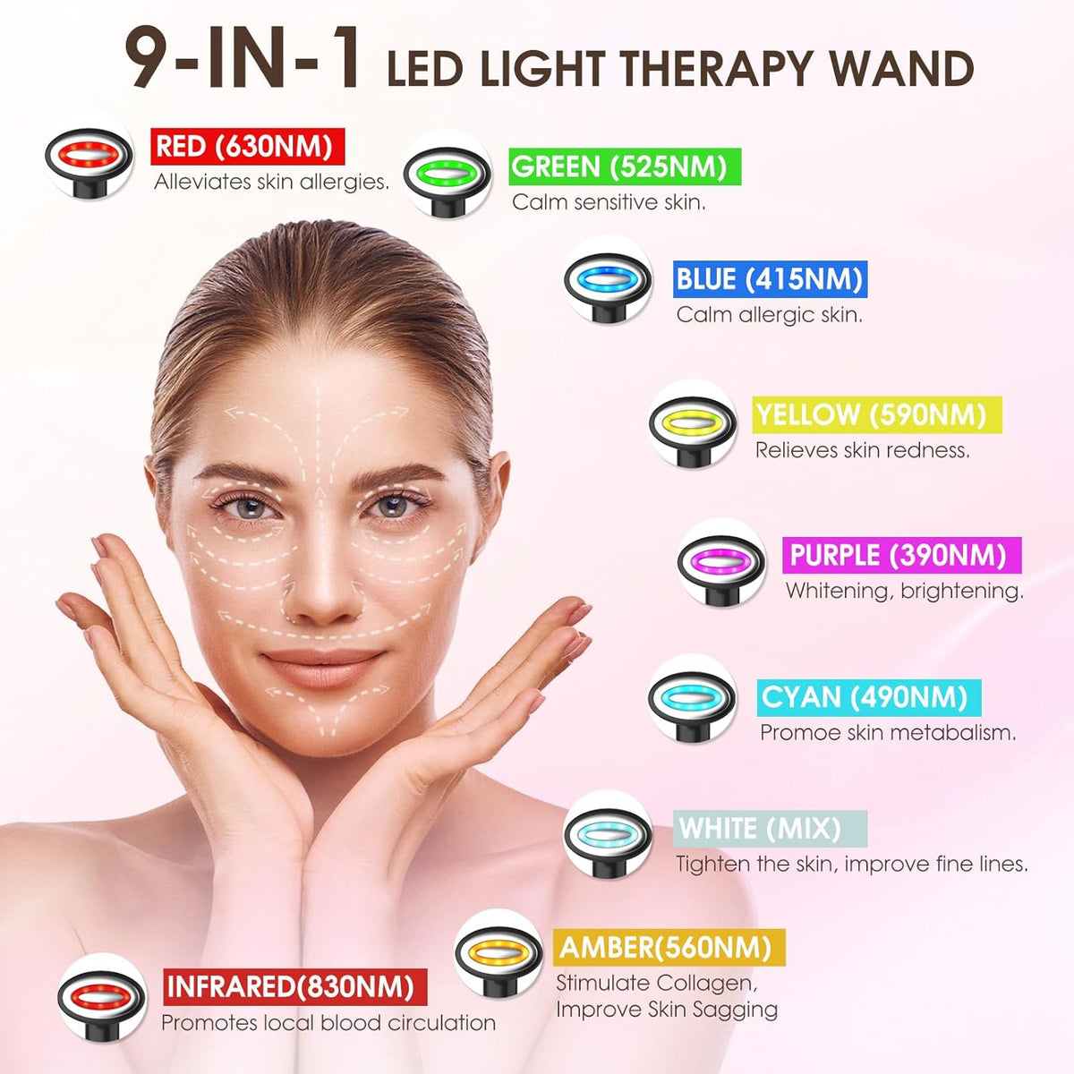 Light-Therapy-Wand, Red Light Therapy for Face and Neck, 9-in-1 Led Facial Sculptor Rejuvenation