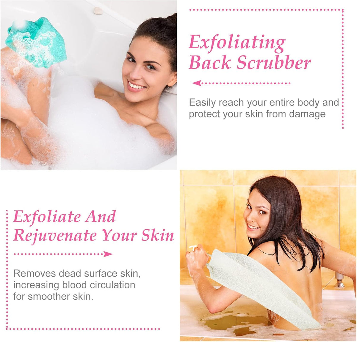Moukeren Exfoliating Back Scrubber with Handles 4 Pack Nylon Back Exfoliator Extended Length