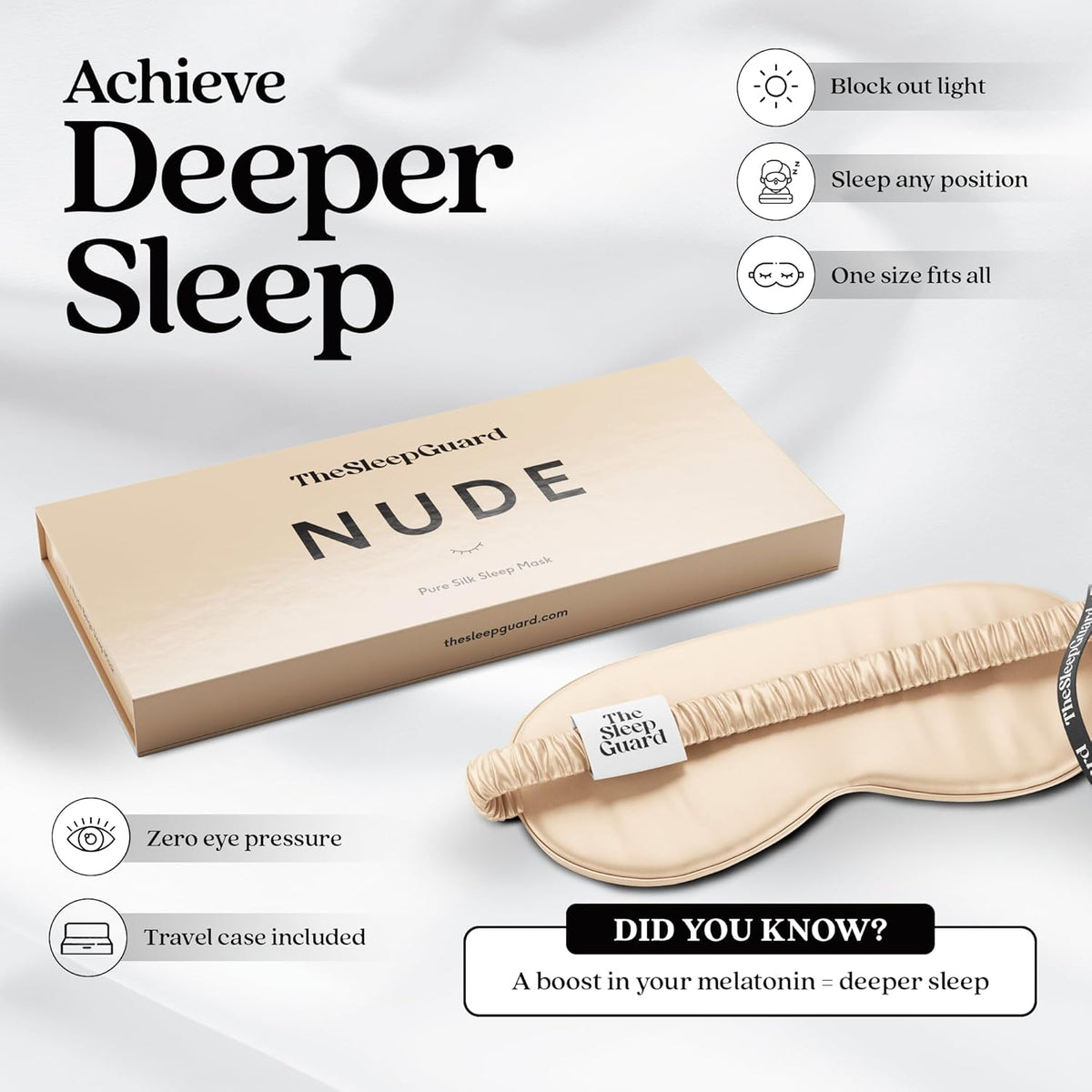 Pure Silk Sleep Mask [100% 6A Mulberry Silk, 22 Momme] Light Blocking Travel Essentials. Eye Masks
