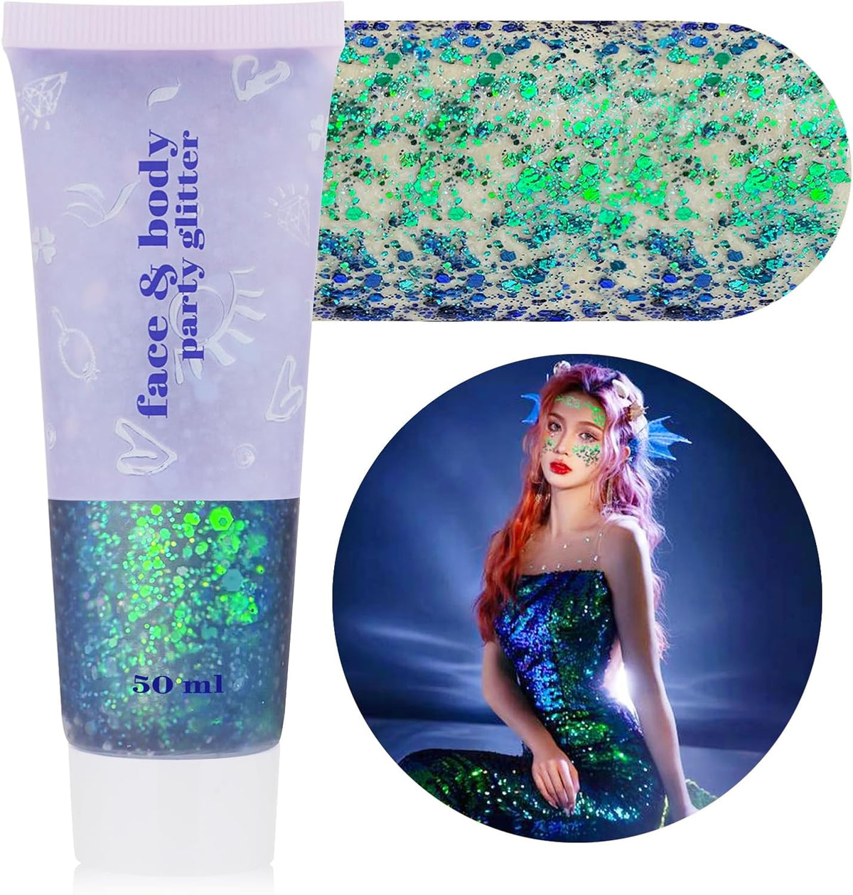 MEICOLY Chameleon Green Face Body Glitter,St Patricks Day Accessories,Color Changing Mermaid Face