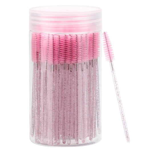 100 Pcs Disposable Mascara Wands, Crystal Eyebrow Spoolies Brush for Eyelash Extensions, Pink Lash